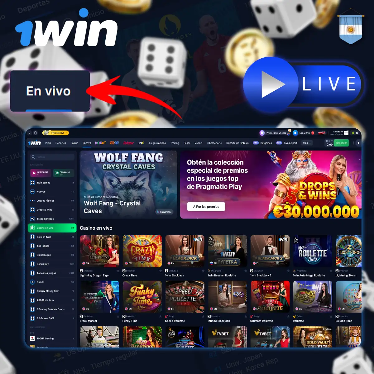 Apuestas en directo en 1win Argentina