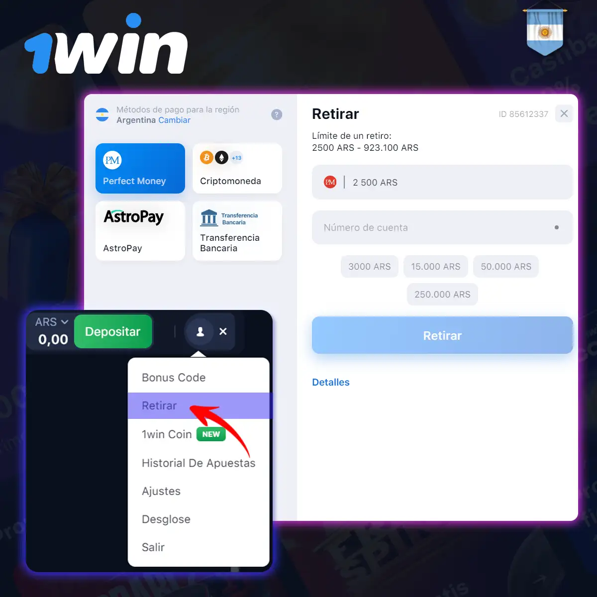 Cómo retirar dinero de 1Win