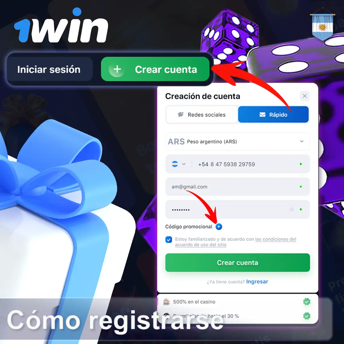 Cómo registrarse y activar un bono en 1win