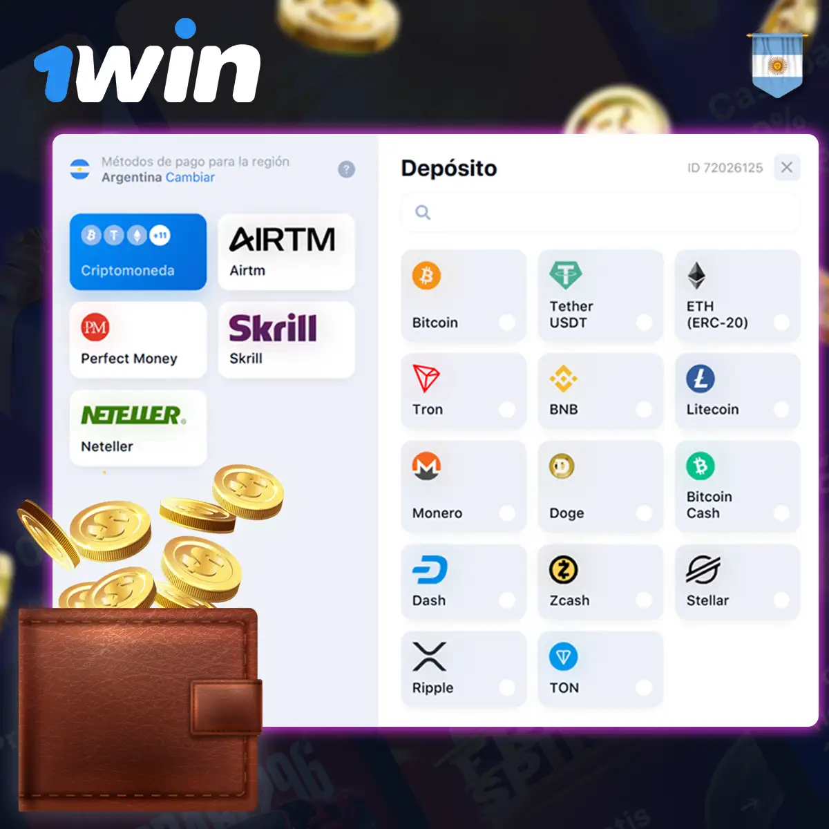 Opciones de depósito en 1Win Argentina