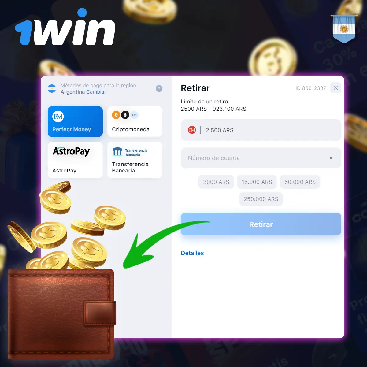 Consulte las opciones y descubra cómo retirar dinero de 1win en Argentina