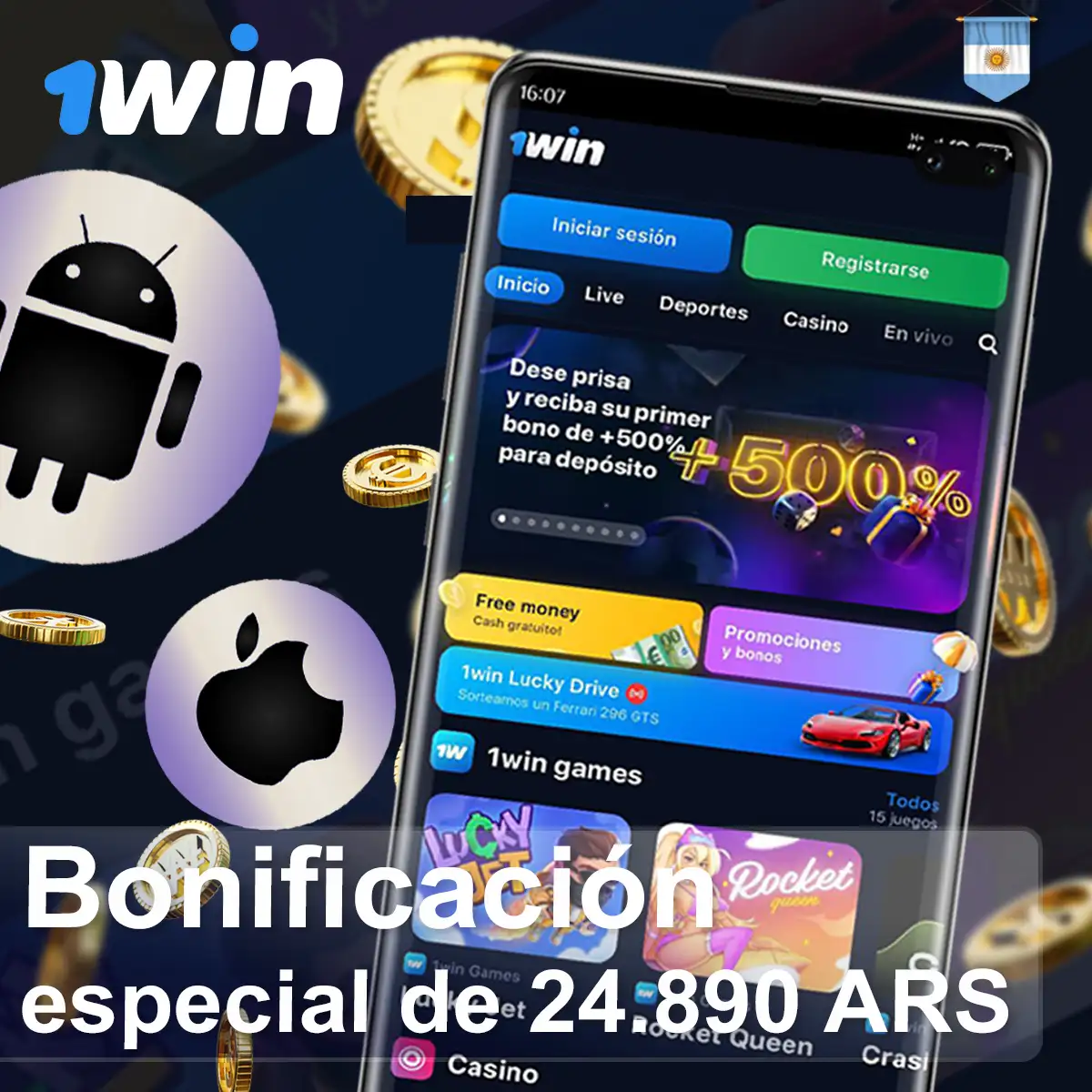 Hay una bonificación por instalar la aplicación 1win Argentina.