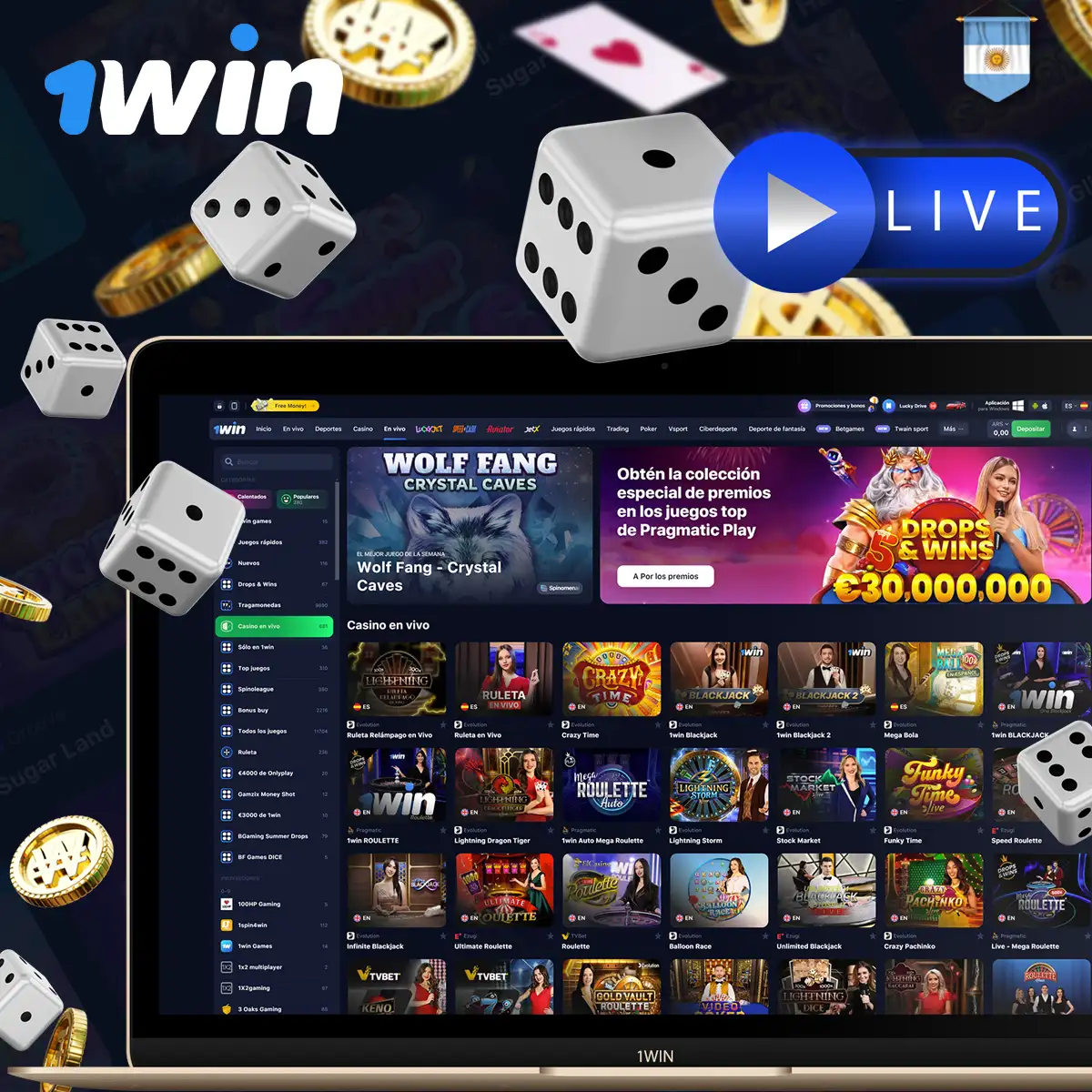 Juegos de casino en vivo en 1win