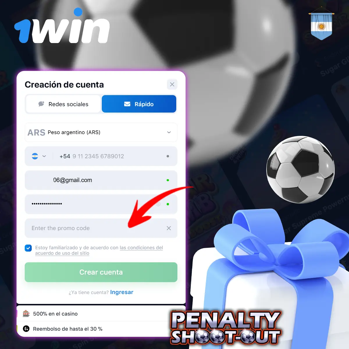 1Win Argentina código promocional - beneficios exclusivos del juego Penalty Shoot Out