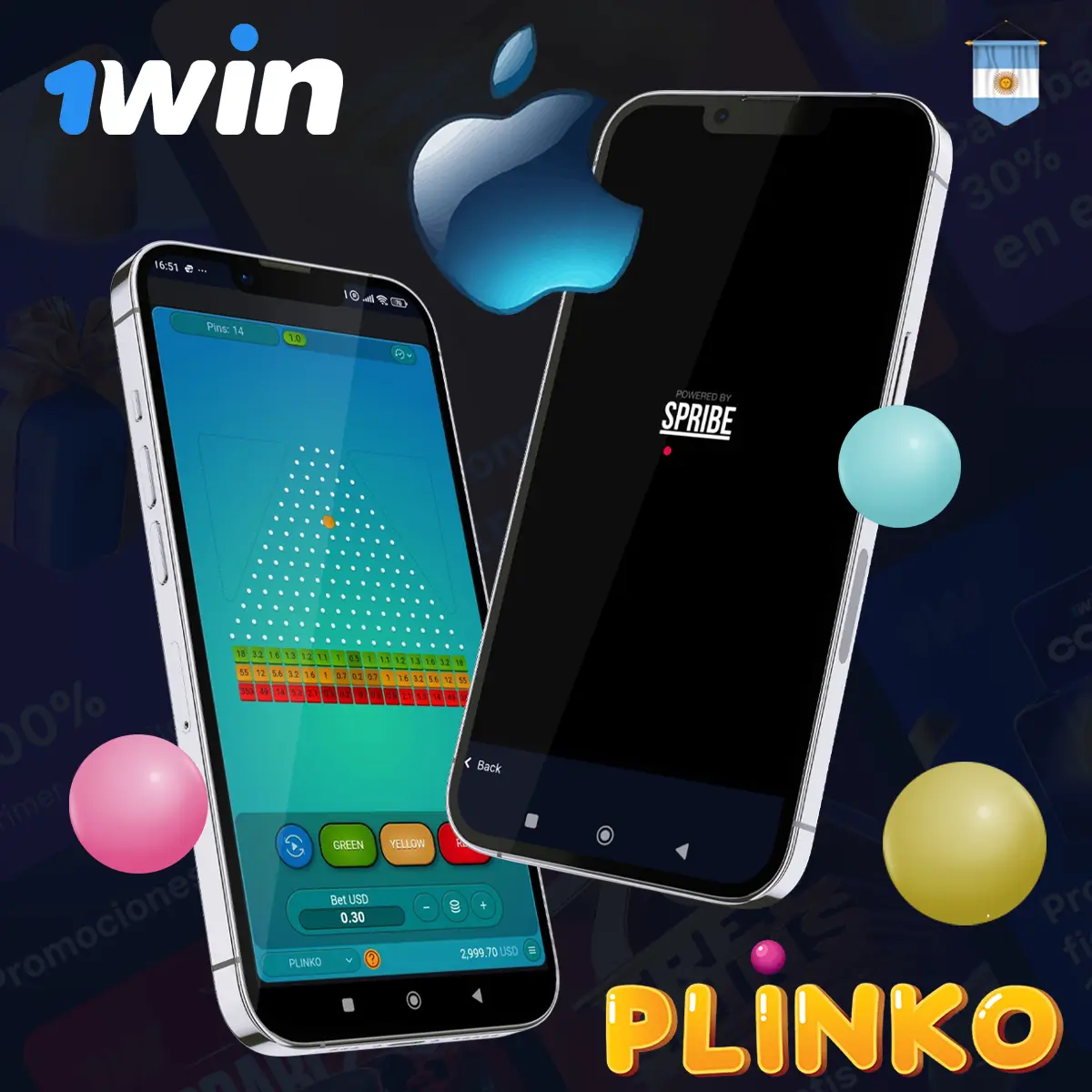 Descarga la aplicación 1Win en iOS para jugar a Plinko